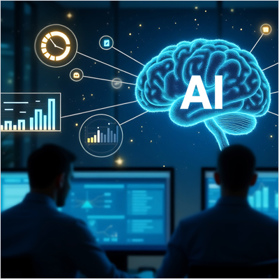 AI for massive knowledge graphs thumbnail depicting the text AI on a digital brain on screen